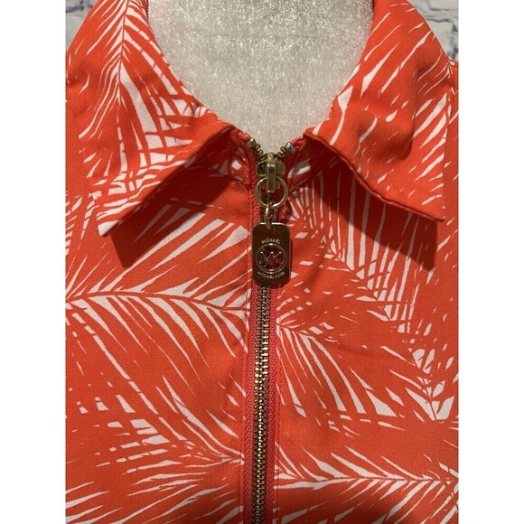 Michael Kors Sleeveless Front Zip Closure Top Orange Palm Tree Print Size XL - Picture 2 of 6